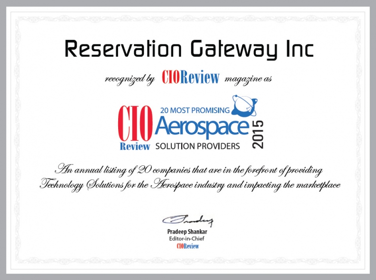 Rezgateway, CIO Review, 20 Most Promising Aerospace Solution Providers 2015